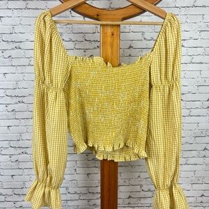 Urban Outfitters | Yellow Gingham Plaid Off-Shoulder Cute Top size M